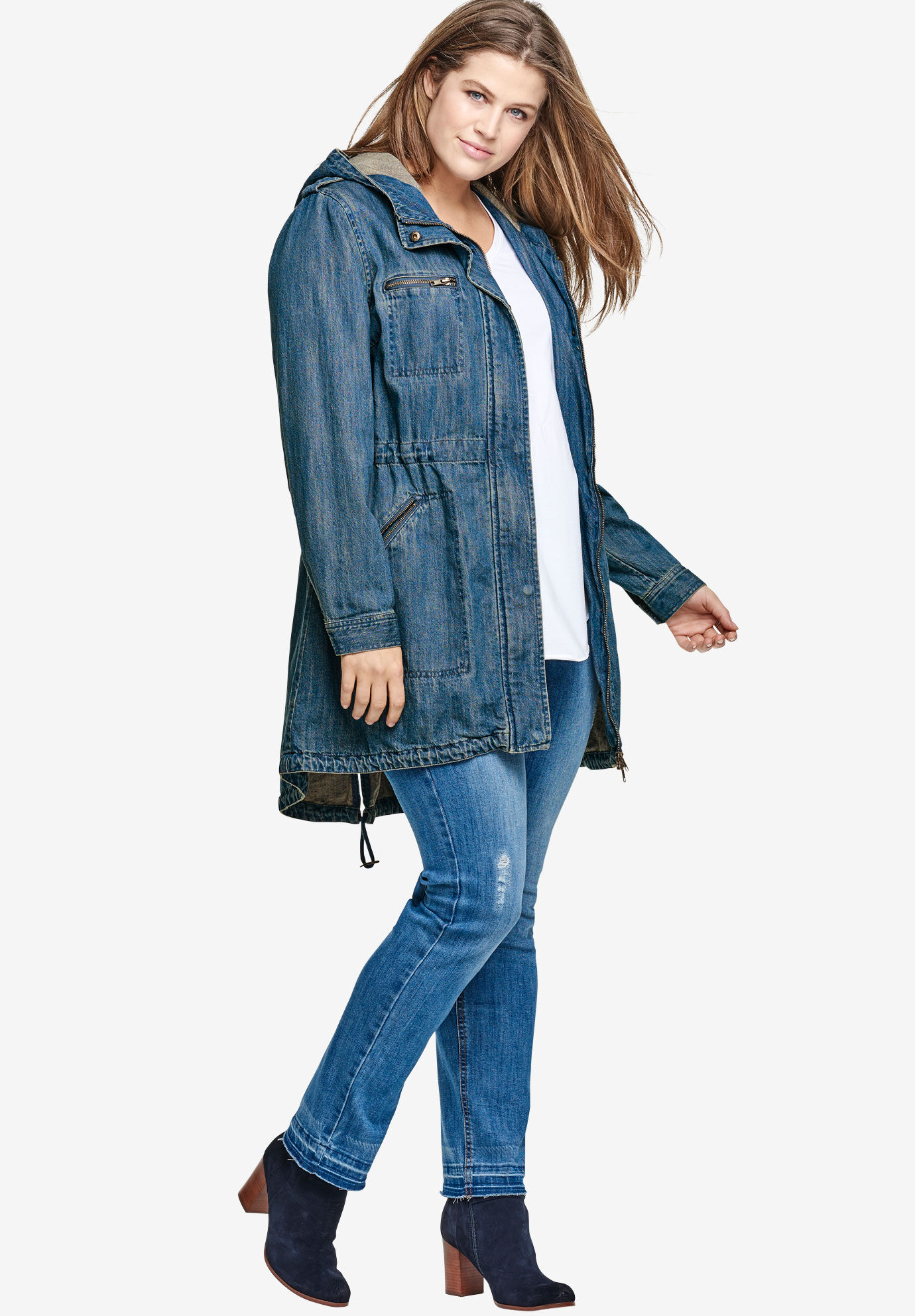 Plus size discount long denim jackets