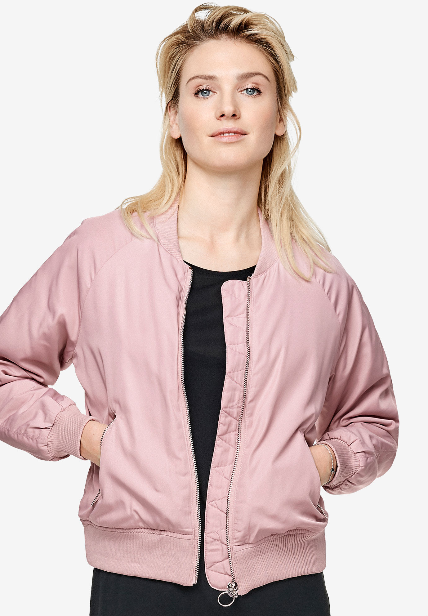 plus size pink bomber jacket