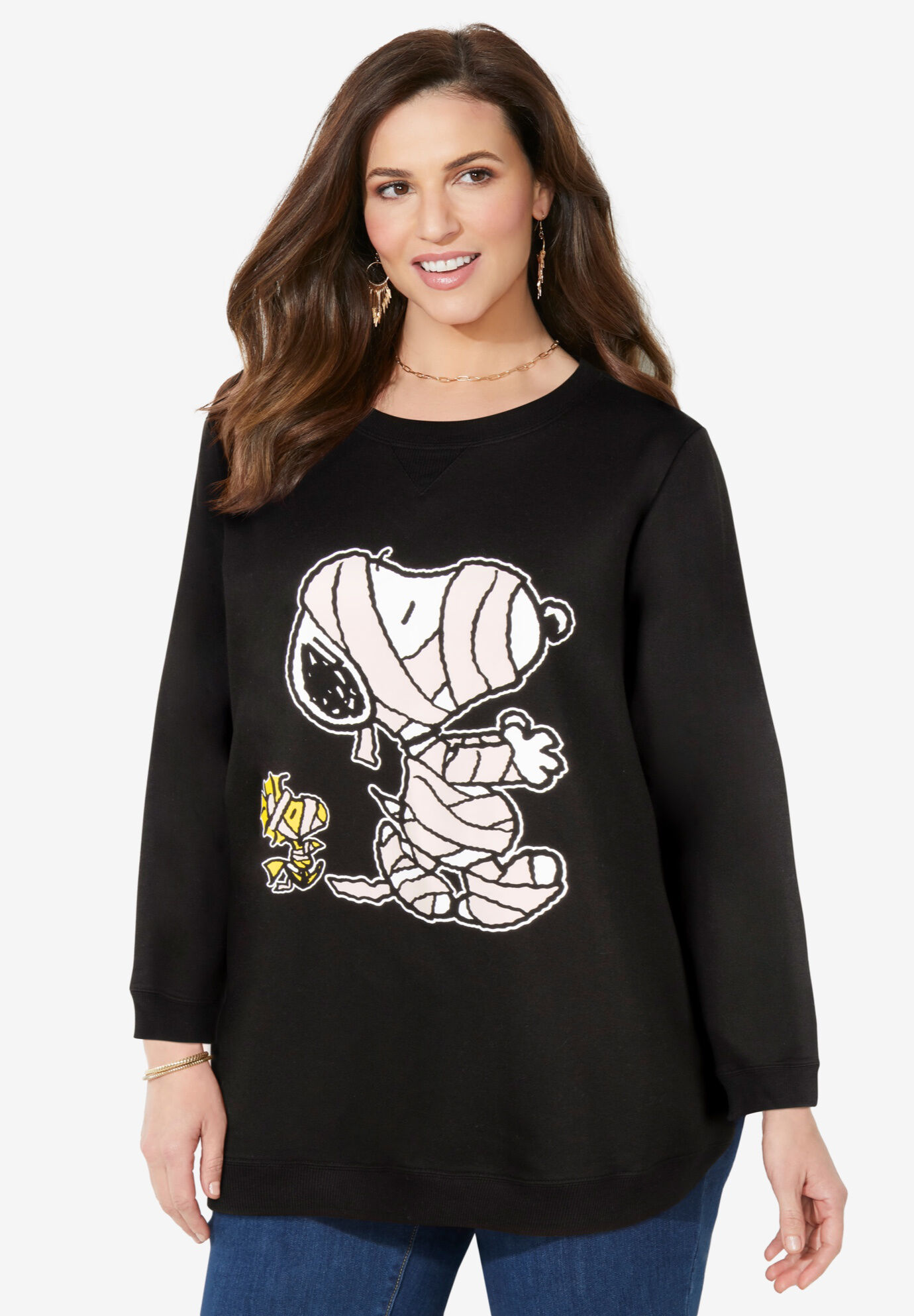 Peanuts Long-Sleeve Fleece Sweatshirt Black Mummy Snoopy