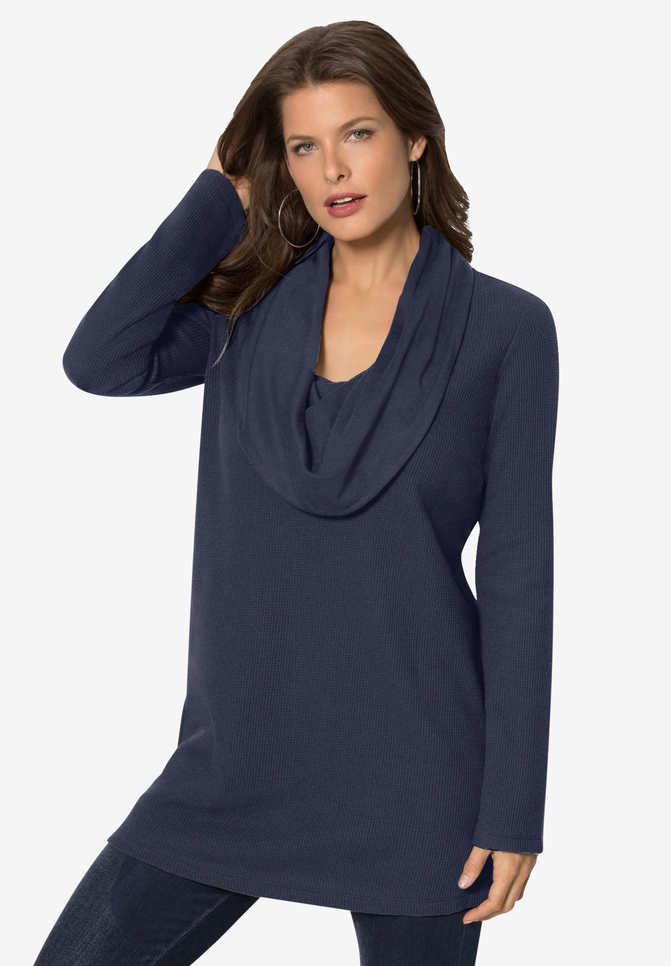 Thermal Knit Cowl Neck Tunic| Plus Size BOGO 60% OFF TOPS | Ellos