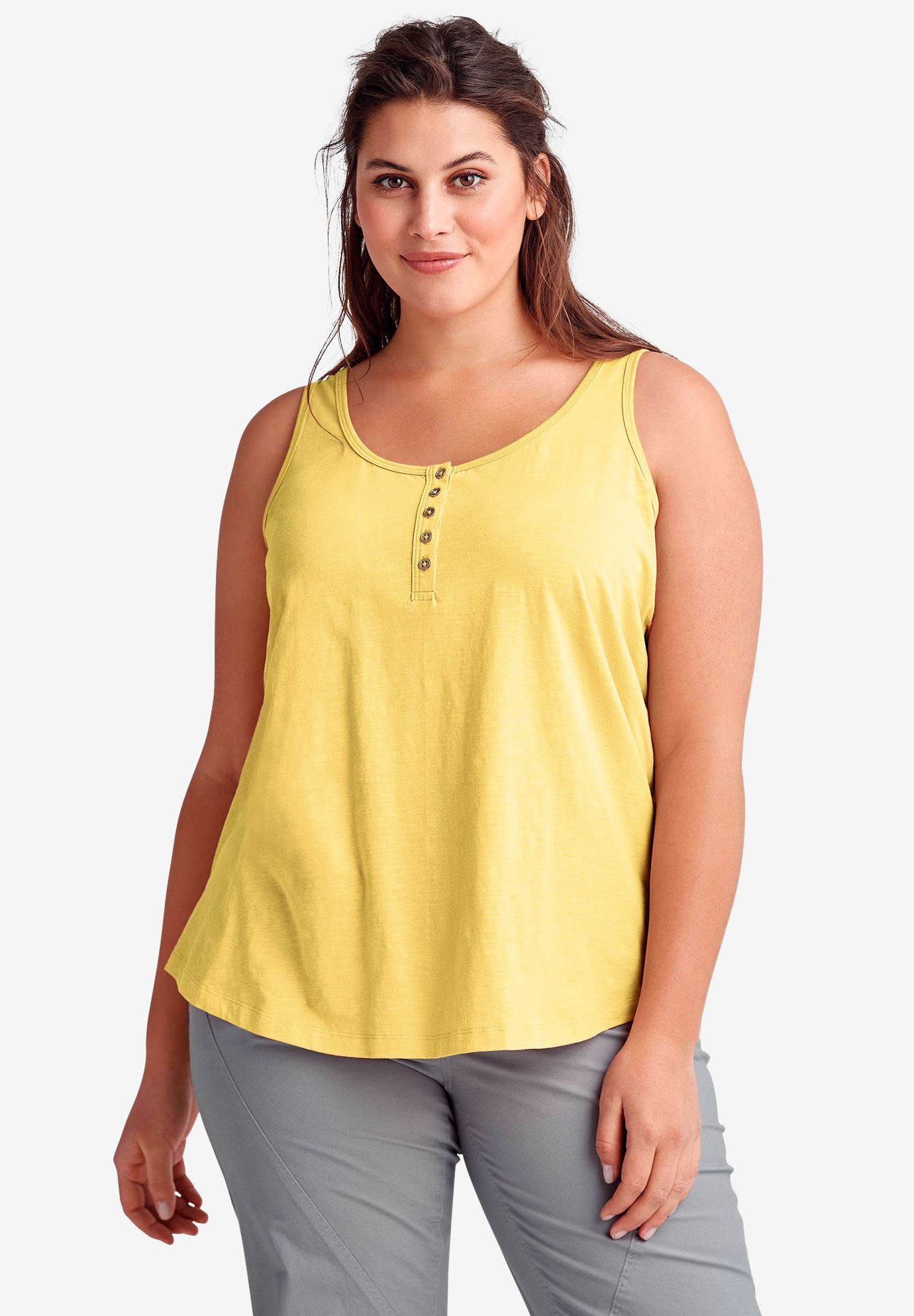 Sleeveless Knit Henley Tank by ellos® | Plus Size Tees & Tanks | Ellos