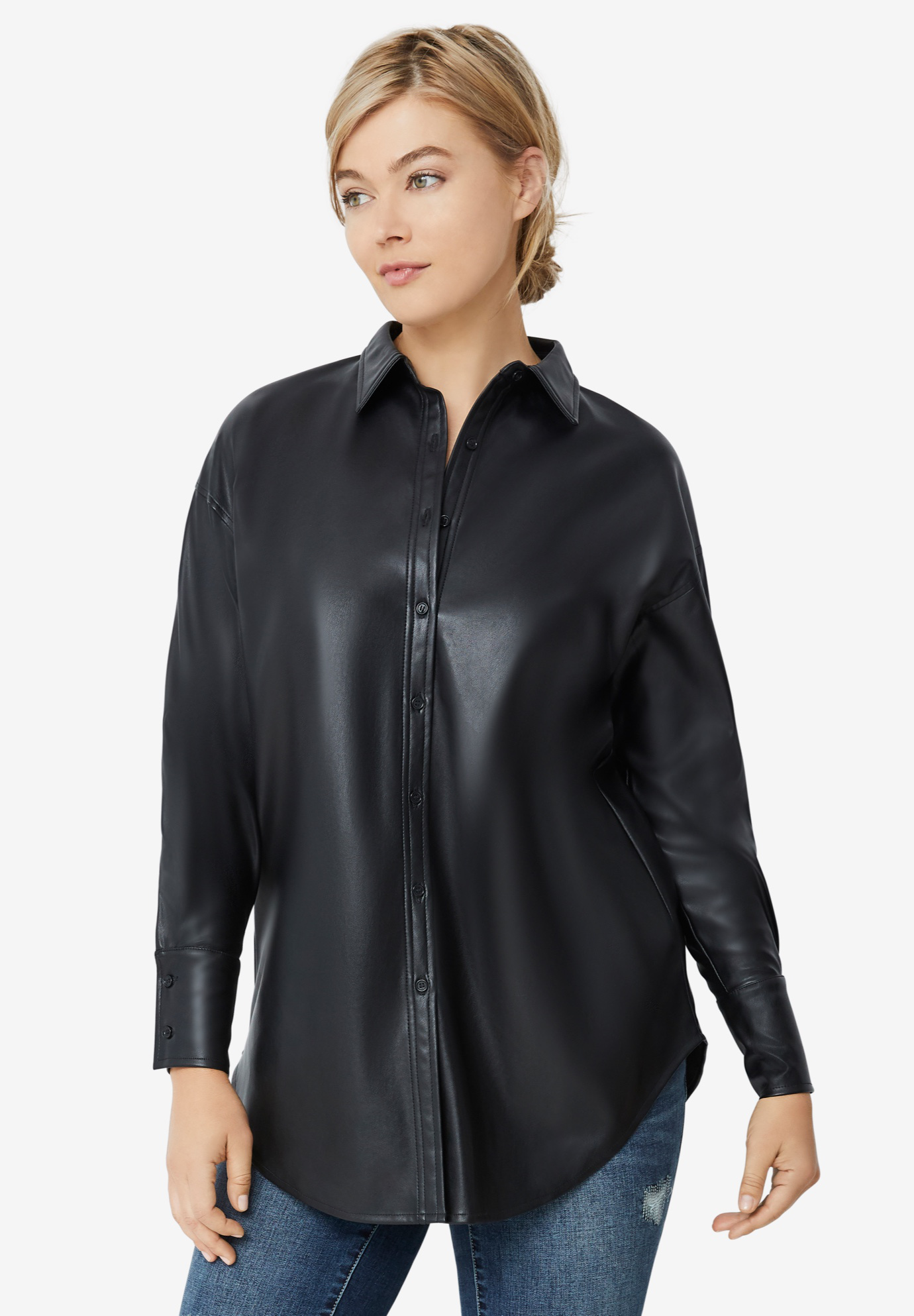 Faux Leather Button Front Tunic | Ellos