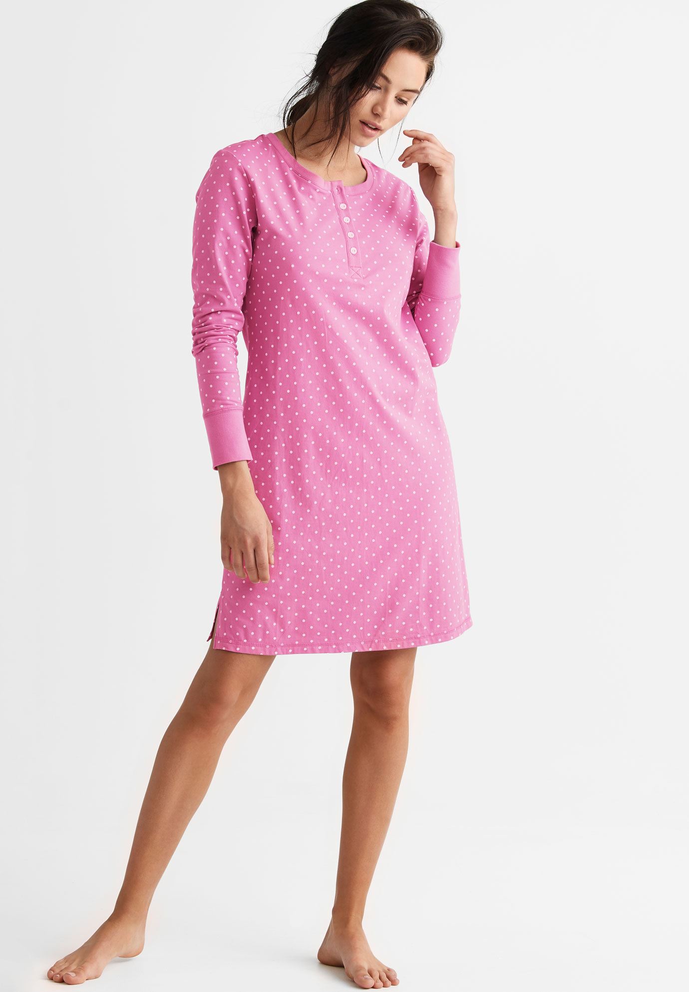 Long Sleeve Henley Sleepshirt By Ellos® Plus Size Sleepwear Ellos