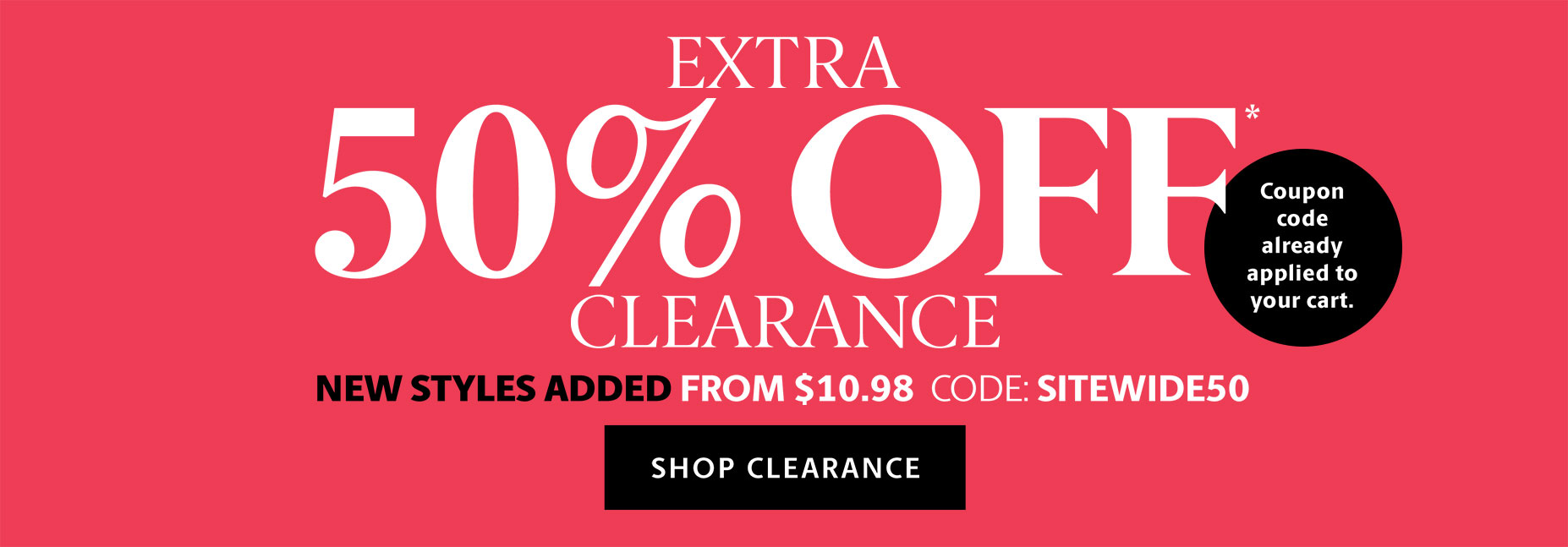 Clearance extra 50% Off